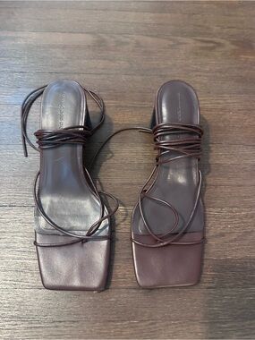 Princess Polly Brown Lace-Up Square Toe Sandals